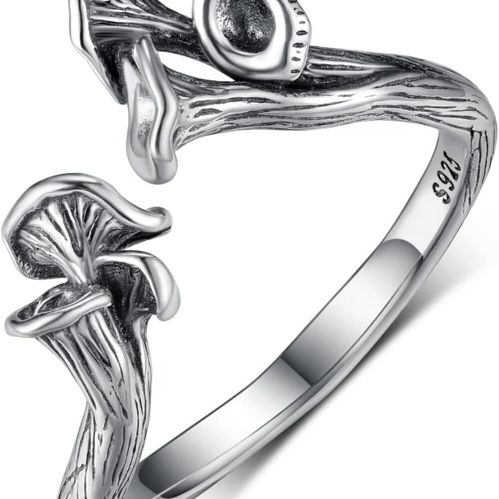 Chanterelle Mushroom Rings For Women Sterling Silver Vintage Cute Adjustable Ope